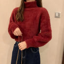 2025 Winter Imitate Mink Wool Hot Fleecing Female Turtleneck Elastic Casual Sweater Women Knitted Tops Pullovers Soft  Warm