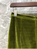 Retro Green Velvet Split Skirt Women Sequin Floral Heavy Industry High Waist A Line Long Dress Elegant Mid Length Skirt Fashion - M & M Global