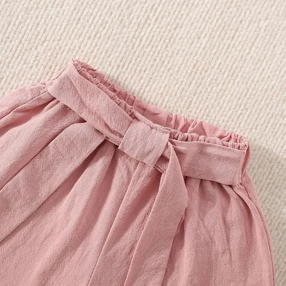 Summer New Girls' Two-Piece Set Lace Flower Embroidery Bow Two-Piece Set Loose Casual Two-Piece Shorts - M & M Global