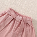 Summer New Girls' Two-Piece Set Lace Flower Embroidery Bow Two-Piece Set Loose Casual Two-Piece Shorts - M & M Global