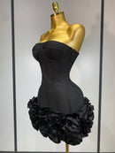 Women Sexy Strapless Backless Flower Embellished Mini Bandage Dress Bodycon Celebrity Party Cocktail Evening Party Club Dresses