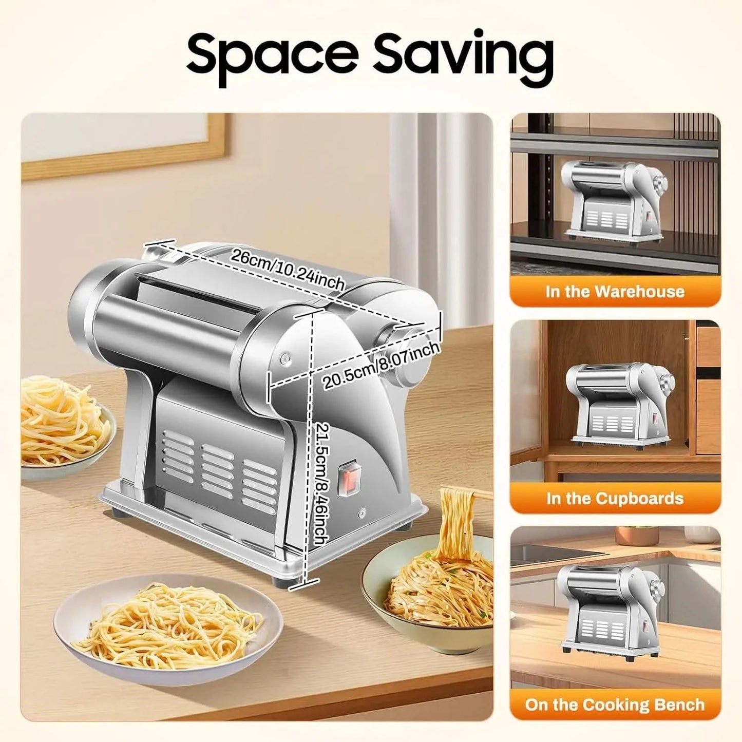 Electric Pasta Maker Machine, 135W Spaghetti Roller Noodle Pressing Machine, 410 Stainless Steel Electric Noodle Maker, for Brea - M & M Global