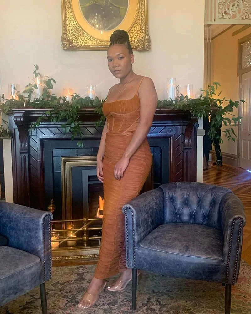 Mozision Elegant Corset Ruched Maxi Dress Women Fashion Spaghetti Strap Sleeveless Backless Zipper Long Dress Vestido - M & M Global