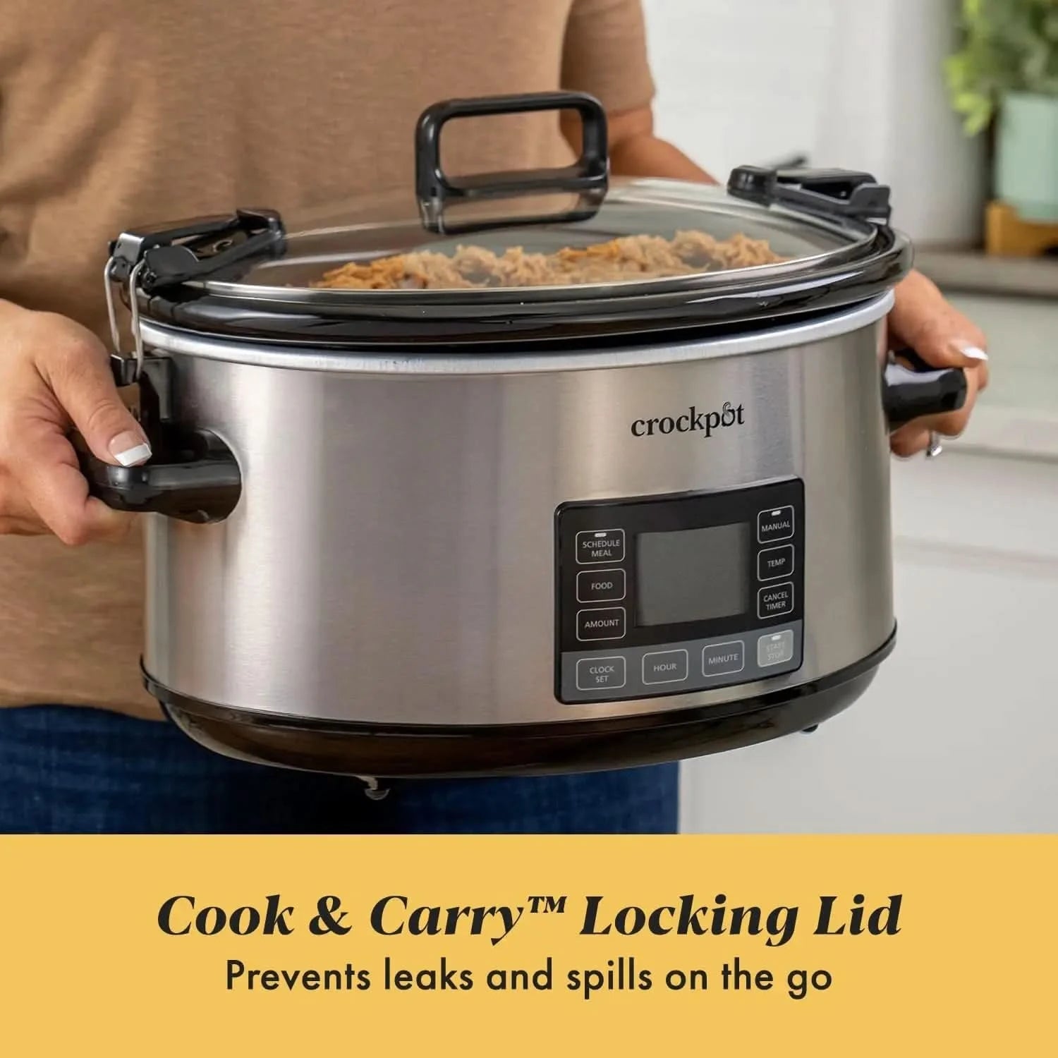 7-Quart Slow Cooker, Portable Programmable with Timer, Locking Lid, Stainless Steel; an Essential Kitchen Appliance, Perfect for - M & M Global