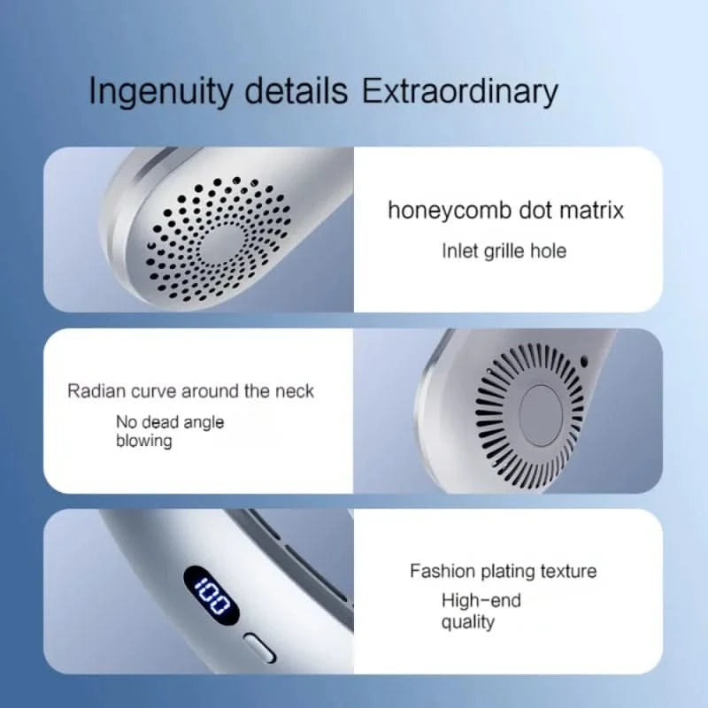 Neck Fan,Lightweight Wearable Fan, Low Noise 5 Speed Hands Free Fan, Hanging Headphone Design Sports Fan for Indoor & Outdoor