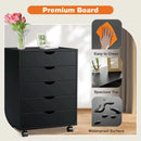 JHK Wood Nightstand Cabinet 5 Drawers Waterproof Surface Storage Organizer File Office Easy To Move Bedside Table Rotating Wheel