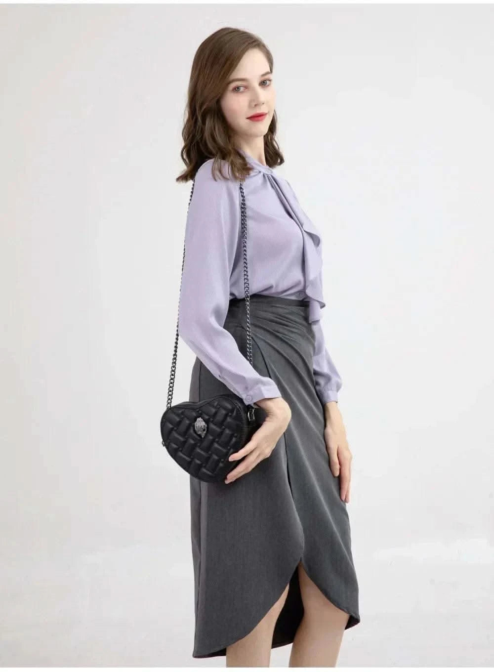 2024 Women's Heart-Shaped Herringbone Crossbody Bag with Eagle and Bird Head Shoulder Bag Chain Purse - M & M Global