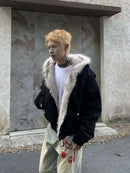 2025 Y2k American new Jacket  Retro Woolen Collar Hoodeds Cotton Plush Men Street Hip Hop Gothic Harajuku Oversize Jacket Coat