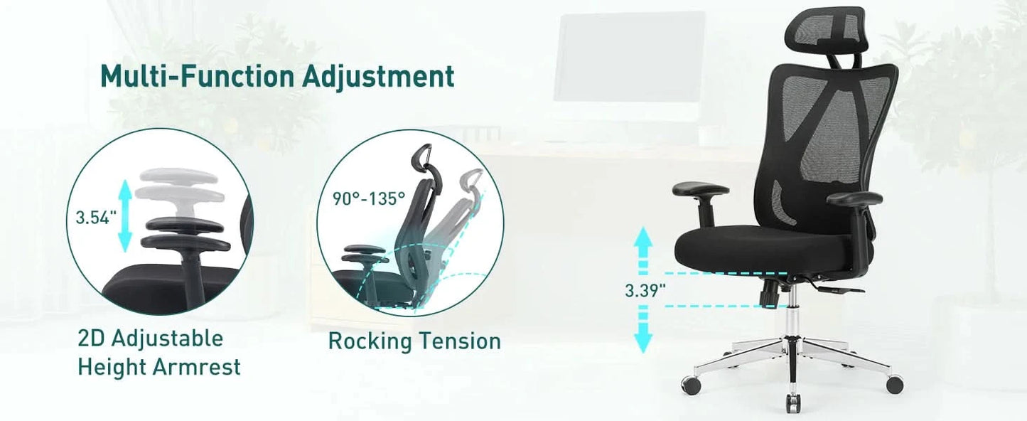 JHK Ergonomic Lumbar Support Mesh Backrest Office Chair Adjustable Height Headrest Breathable Back Rolling Swivel Gaming Chairs