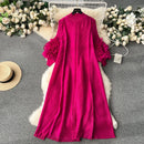 Sweet Pleated Vintage Three-dimensional Flower Loose Long Dress Chic Evening Korean Fashion Fashion Women Summer Dresses - M & M Global