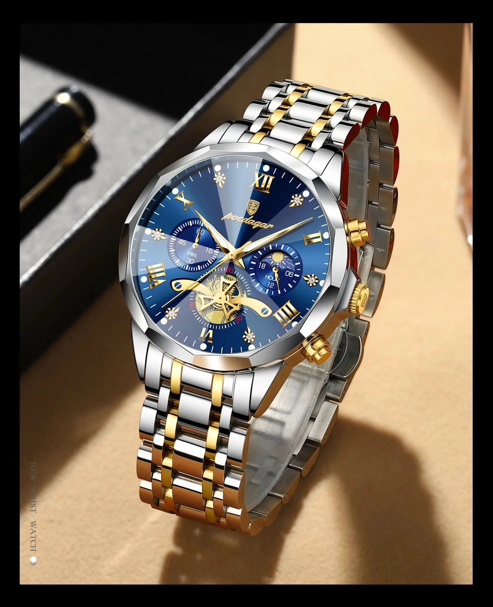 POEDAGAR Luxury Men Watch Top Original Waterproof Luminous Chronograph Man Wristwatch Stainless Steel Quartz Men's Watches Reloj - M & M Global