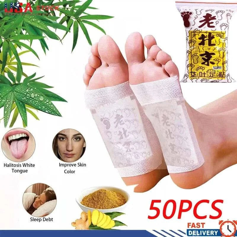 50 Pcs Old Beijing Foot Paste Mai Grass Bamboo Vinegar Herbal Detoxifying Foot Pads Weight Loss Toxin Removal Health Benefits - M & M Global
