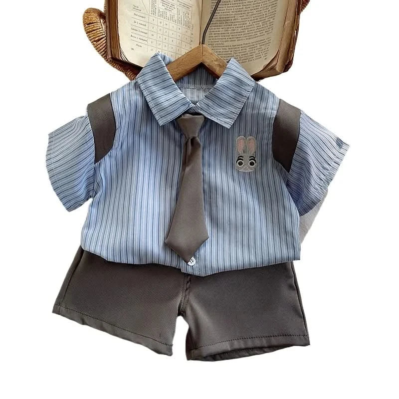 Fashion Clothes Summer Kids Boys Girls Causal Strips Shirt Shorts 2Pcs/Set With Tie Toddler Baby Clothing Infant 0-5 Years - M & M Global