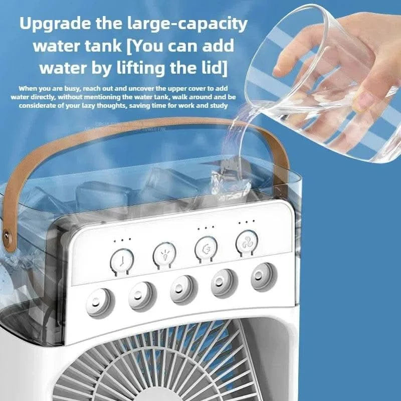 2025 New Three In One Household Air Conditioner Small Air Cooler Portable Smallfan Household Night Humidifier LED Nightlight Fan - M & M Global