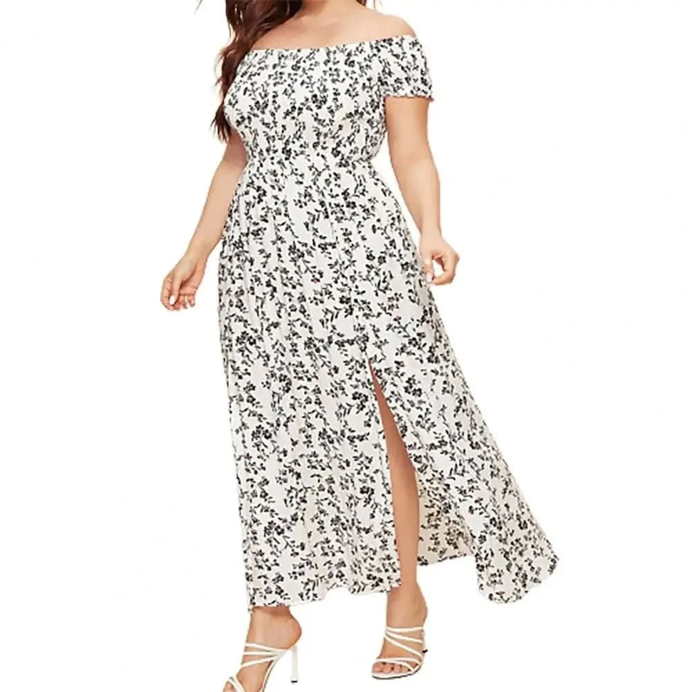 Plus Size Maxi Dress Elastic Chest Wrapped Fine Sewing Long Dress Bohemia Style Off Shoulder Long Dress - M & M Global