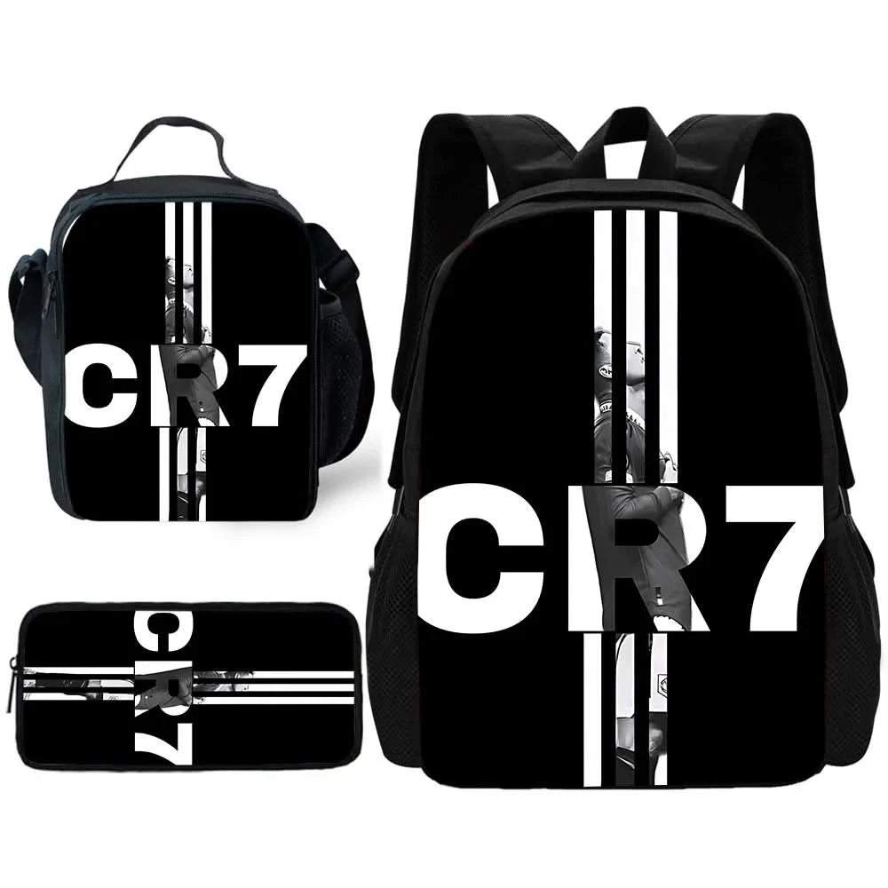 pcs set Football CR7 Star Child School Backpack with Lunch Bags Pencil Bags School Bags for R-Ronaldos Boys Girls Best Gift - M & M Global