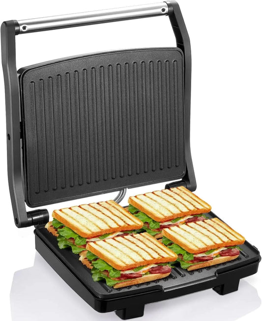 Panini Press Grill, Gourmet Sandwich Maker, Electric Indoor Grill with Non-Stick Cooking Plate and Removable Drip Tray, Easy to - M & M Global