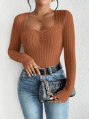 Women's Fashion Diamond Collar Knitted Base Shirt Casual Long Sleeve Top Knitwear Trendy Elegant Style