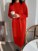 REALEFT Autumn Winter 2023 New O-Neck Casual Loose Knitted Dress Female Straight Long Sleeve Oversize Sweater Womens Long Dress - M & M Global