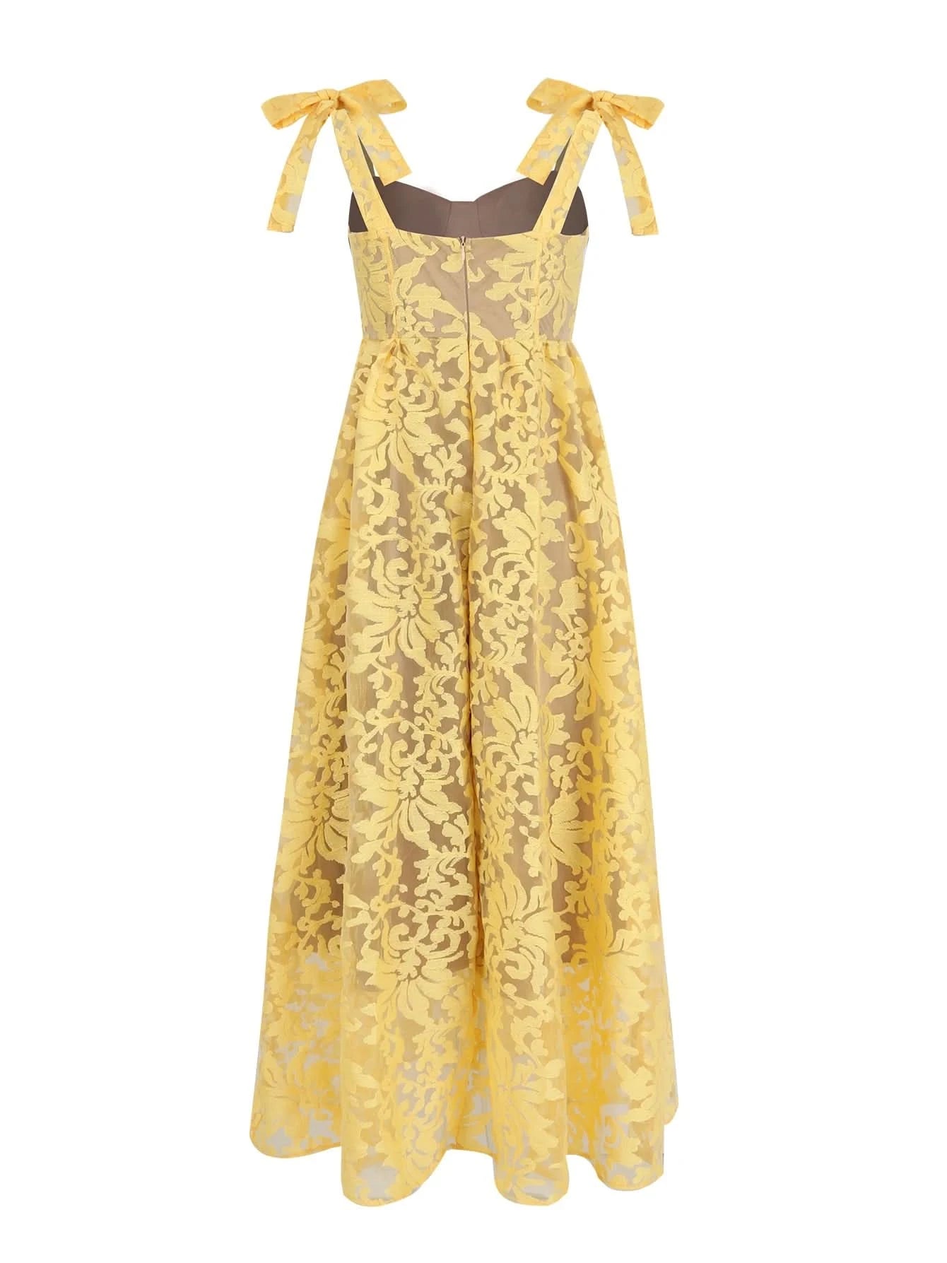 Sexy Lace Jacquard See Through Women Dress Sleeveless Tie Up Backless lace Long Dress Summer Party Ladies Bandage Party Dress - M & M Global