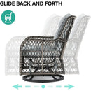 3 Piece Patio Outdoor Swivel Glider Rocker Wicker Patio Bistro Rocking Set with Wood-Grain Table for Garden, Backyard and Balco