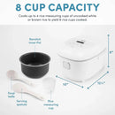 Housewares Professional 8-Cups (Cooked) / 2Qt. 360° Induction Rice Cooker & Multicooker (ARC-7604), White - M & M Global