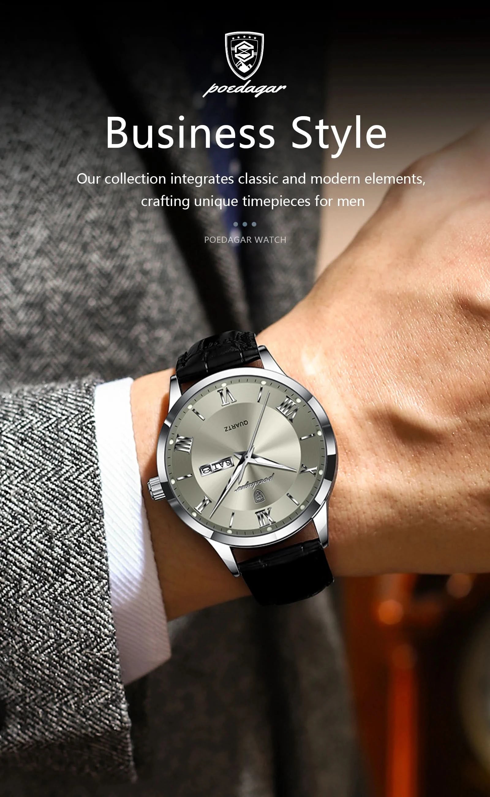 POEDAGAR Top Luxury Watch For Men Military Waterproof Luminous Date Week Man Wristwatch Leather Men's Quartz Watches Sport Reloj - M & M Global