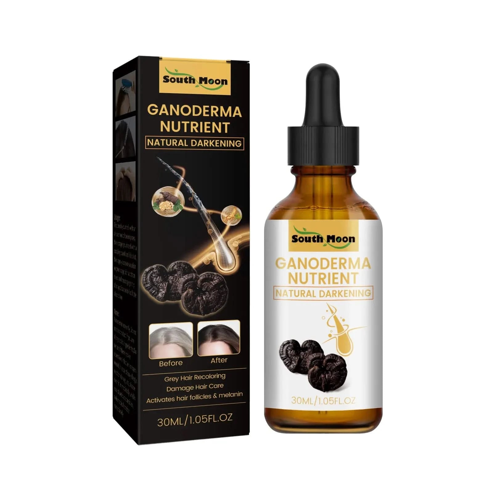 Reying Hair, Hair Darkening , Organic Ganoderma Nutrient Hair Reverse 30ML Black Ganoderma nourishes hair and strengthens it - M & M Global