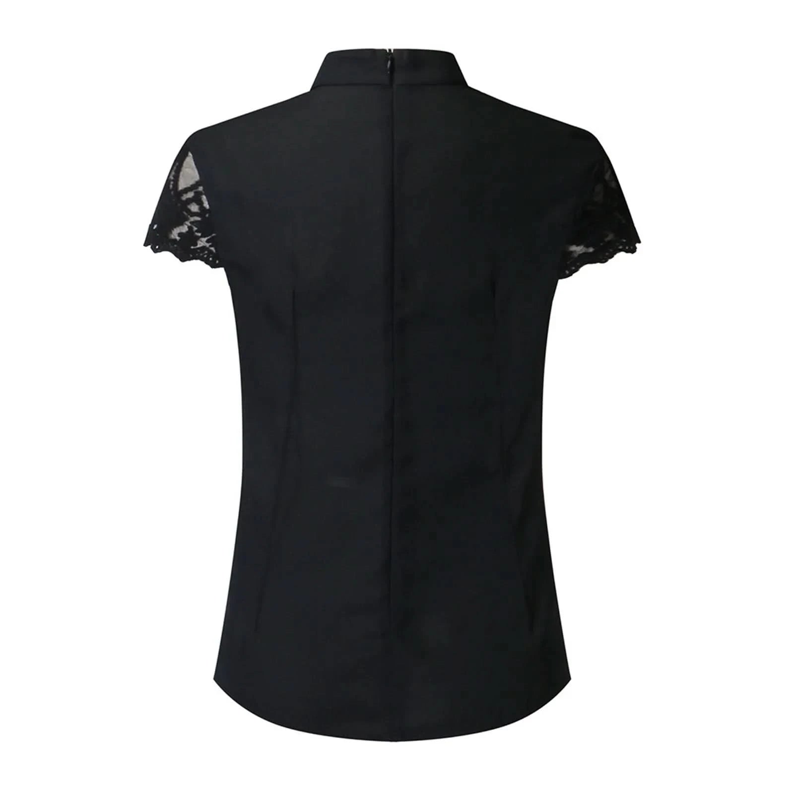 Woman Blouse 2023 V-Neck Lace Casual Shirt Solid Loose Short Sleeve Shirts Sleeve Lace Casual Tank Tops Blouse Sexy Blusas - M & M Global