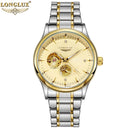 LONGLUX Men automatic mechanical watch elegant luxury watches waterproof skeleton business wholesale stainless steel gift watch - M & M Global
