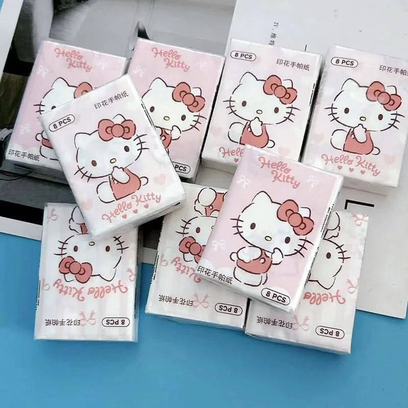 Kawaii Hello Kitty Handkerchief Paper Cartoon Sanrio Pochacco Kitty Printed Napkins Portable Small Pocket Tissues Facial Paper - M & M Global