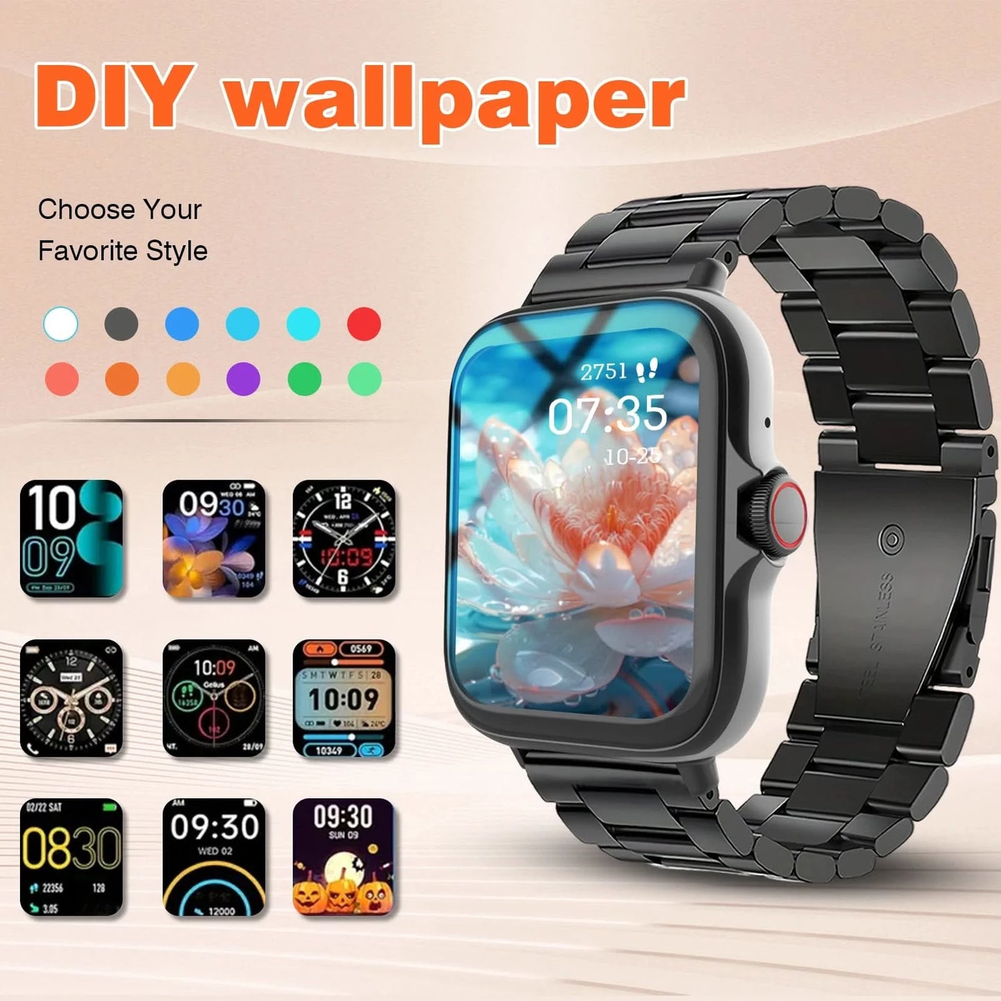 2025 new smart watch, Bluetooth call, message reminder, music playback, shutter control, weather forecast, unisex
