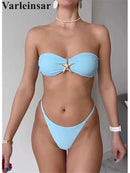 New Metal Star Bandeau High Cut Thong Bikini Women Swimwear Female Swimsuit Two-pieces Bikini set Bather Bathing Suit Swim V6422 - M & M Global