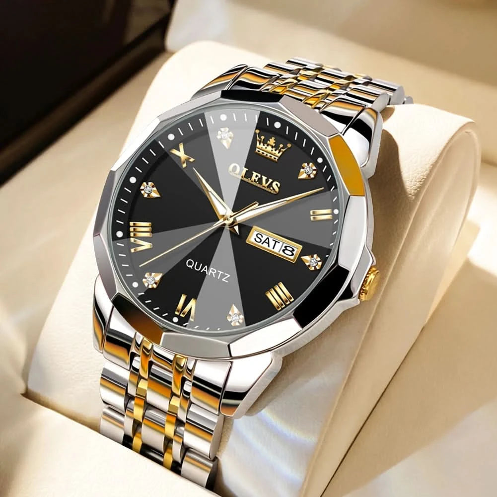 OLEVS Men's Watches Causal Fashion Original Quartz Watch for Man Waterproof Stainless Steel Luminous Date Week Trend Dress Reloj - M & M Global