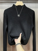 Slimming Knitted Sweater Women Hot Drill Soft Skin-friendly Warm Tops Half-high Collar Ribbed Long Sleeve Base Knitted Sweater