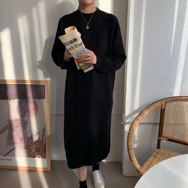 REALEFT Autumn Winter 2023 New O-Neck Casual Loose Knitted Dress Female Straight Long Sleeve Oversize Sweater Womens Long Dress - M & M Global