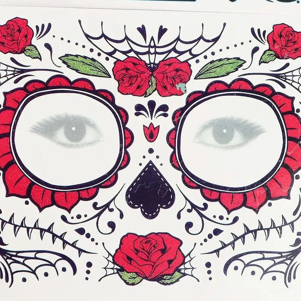 Day of The Dead Skull Face dress up Temporary Tattoo Stickers Pop Halloween Facial makeup Special Waterproof Face tattoo - M & M Global