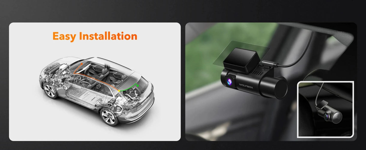 WOLFBOX I07 Dash  Cam 3 Channel Dash Camera for Car Front and Rear 4K Dash Camera with GPS WiFi Car Dvr for 170 FOV WDR - M & M Global