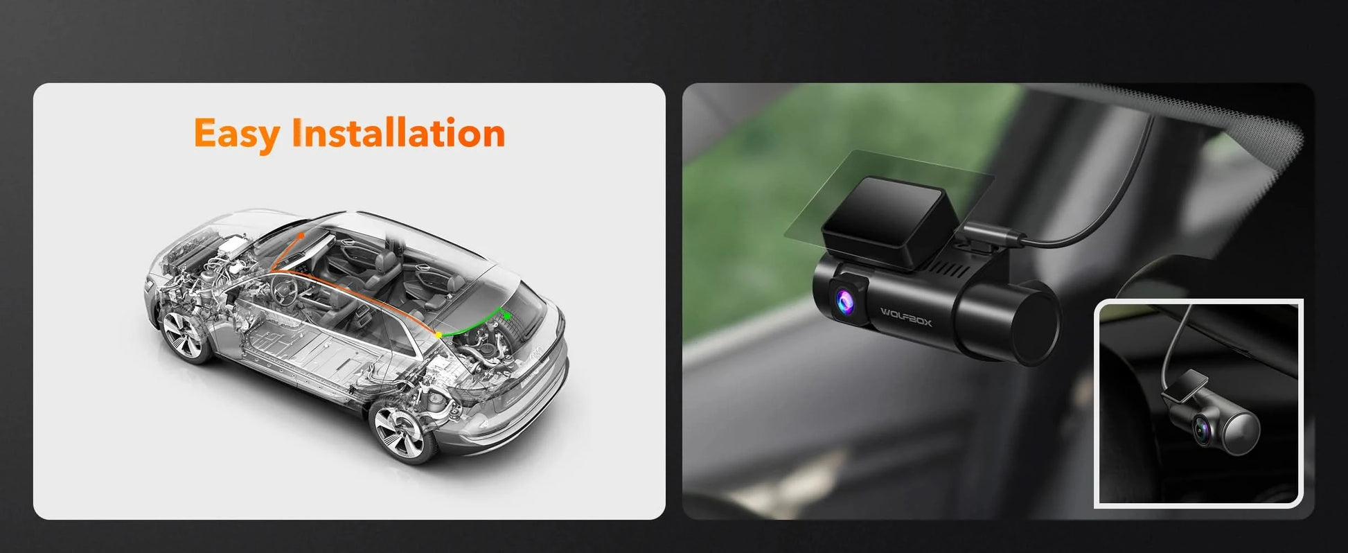 WOLFBOX I07 Dash  Cam 3 Channel Dash Camera for Car Front and Rear 4K Dash Camera with GPS WiFi Car Dvr for 170 FOV WDR - M & M Global