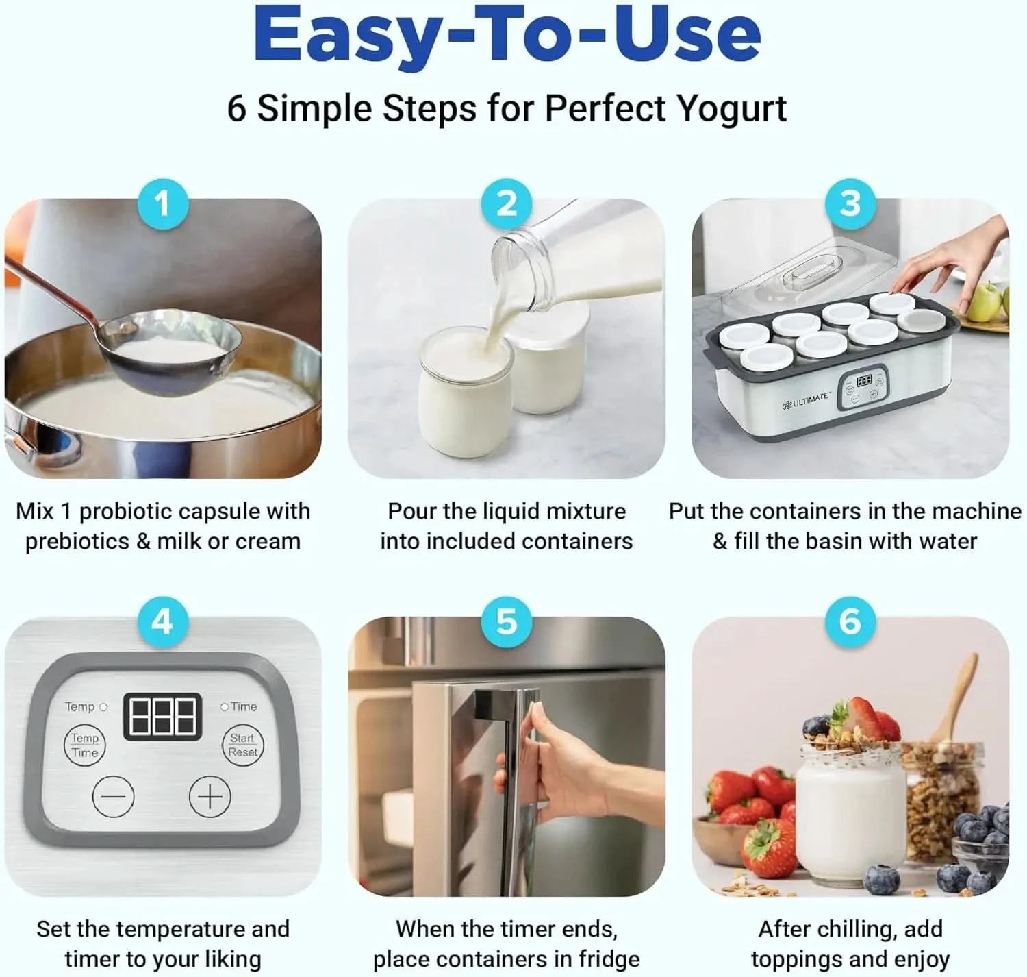 Probiotic Yogurt Maker with Adjustable Temperature & Time Control - Make Trillions of Live Probiotics & Get Better Gut Health - - M & M Global