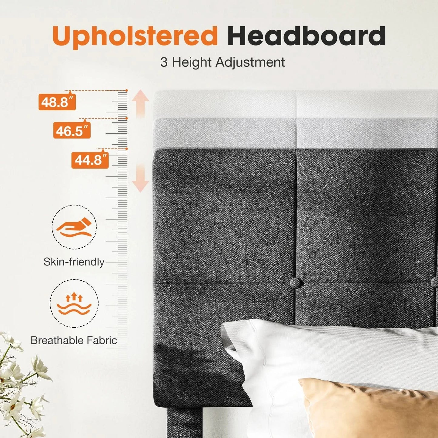 JHK Queen Bed Frame with Headboard No Box Spring Needed Linen Upholstered Wooden Platform Bed Frame with Wood Slats Support