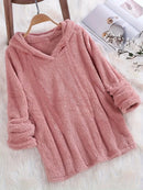 Fleece Solid Colour Hoodie Casual Long-Sleeved Hooded Sweatshirt Women's Autumn And Winter New Models 2024 Warm Solid Colour