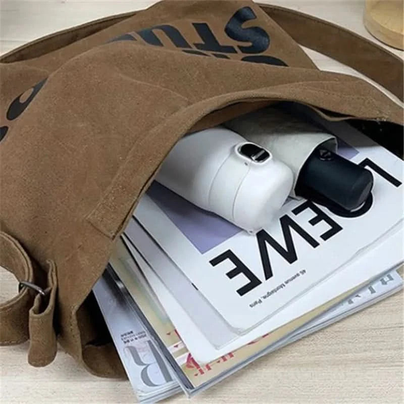 Vintage Canvas Messenger Bag, Retro Large Capacity Shoulder Bag, Women's Casual Handbag & Tote Hobo Purse - M & M Global