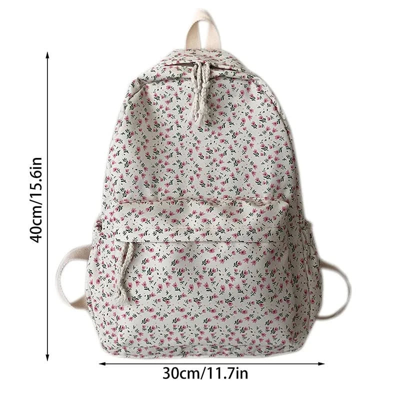 Student School Backpack Floral White School Bags For Teenage Girls Cute Women's Backpack Book Bag Nylon Rucksack - M & M Global