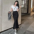 Blackskirt Women's Spring Autumn High-waisted A- line Skirt Fish Tail Vintage Long Dress Sensibility Niche Bodycon Skirt - M & M Global