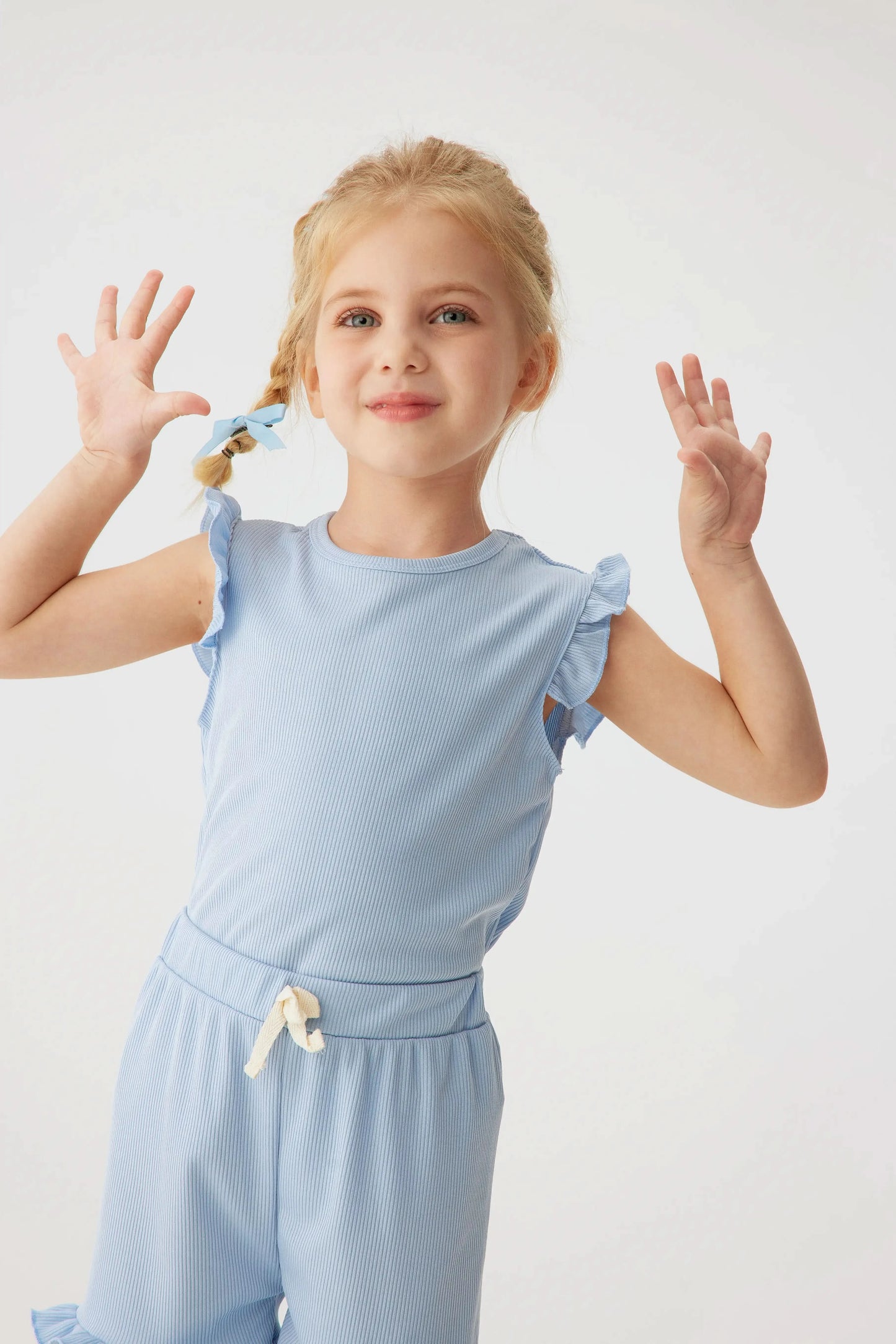 2024 Summer Hot selling Little Girl Daily Casual Clothing Minimalist Little Girl Polyester Set Cool Sleeveless Shorts Set Girl - M & M Global