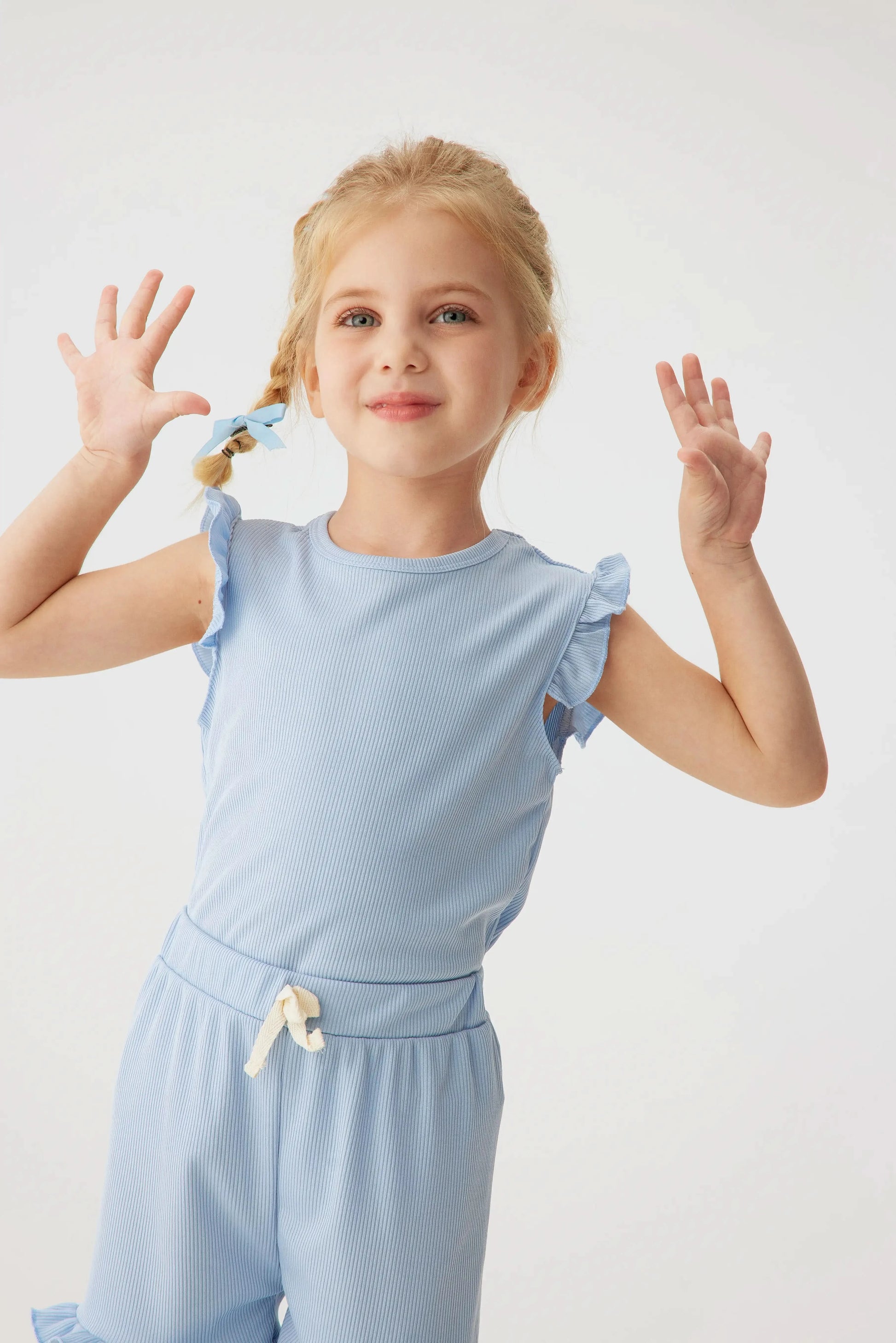 2024 Summer Hot selling Little Girl Daily Casual Clothing Minimalist Little Girl Polyester Set Cool Sleeveless Shorts Set Girl - M & M Global