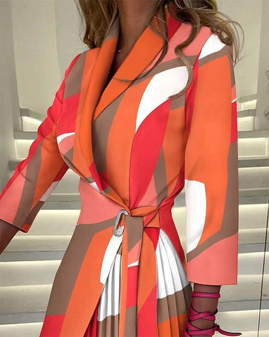 Dresses For Women 2023 Casual Long Sleeve Print Lapel Lace Up Mini Dress Blazer Elegant Office Ladies Vestidos Party Evening - M & M Global