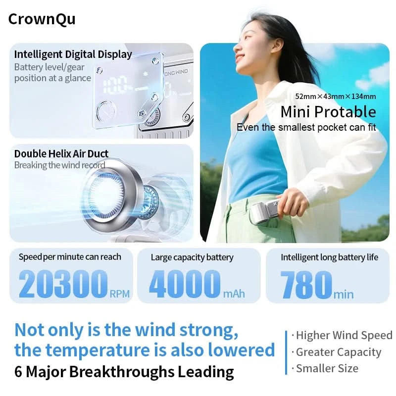Mini Handheld Fan 4000mAh Pocket Portable High-speed Brushless Motor With Digital Display Outdoor Travel Cooling Turbo Jet Fan - M & M Global