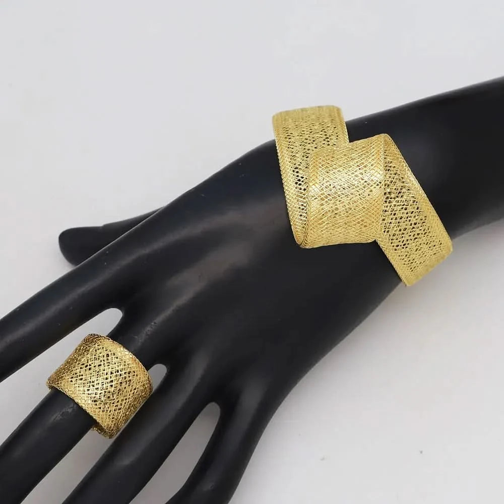 Women's Jewelry Sets Gold Plated Sprial Necklaces Simple Earrings Italian Fashion Rings Bracelets Wedding Accessories - M & M Global